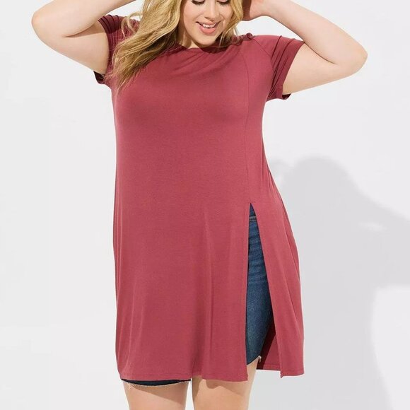 Torrid Tunic Top 1X - Maroon Split Front Super Soft Crew Long Shirt Tee Plus NWT - Picture 2 of 5